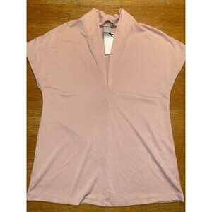 Loose Fit Blush Pink Short Sleeve Top With V-Neckline